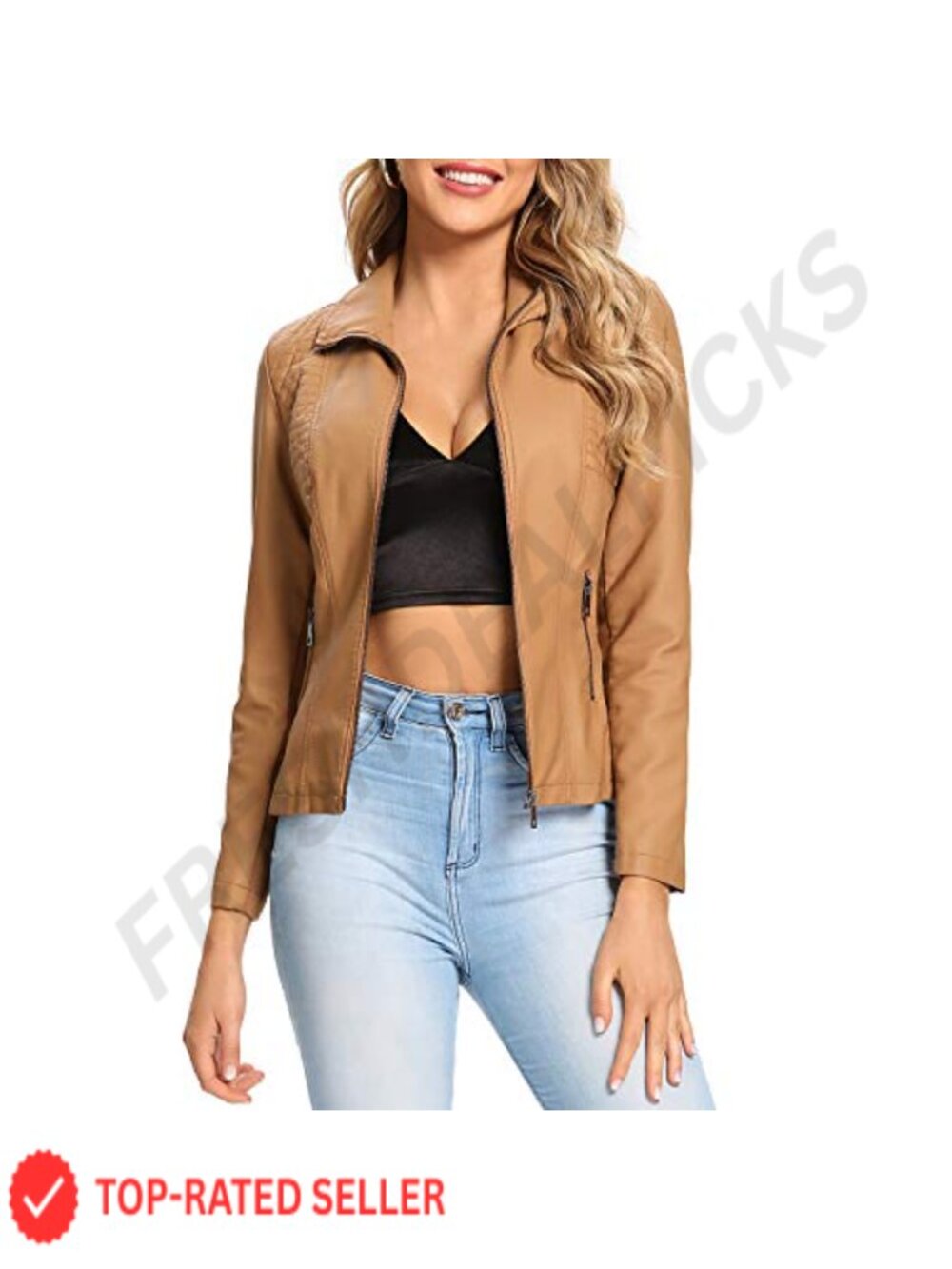 Faux Leather Jacket Quilted Zip Up Suede Coat With Elastic Rib Women's